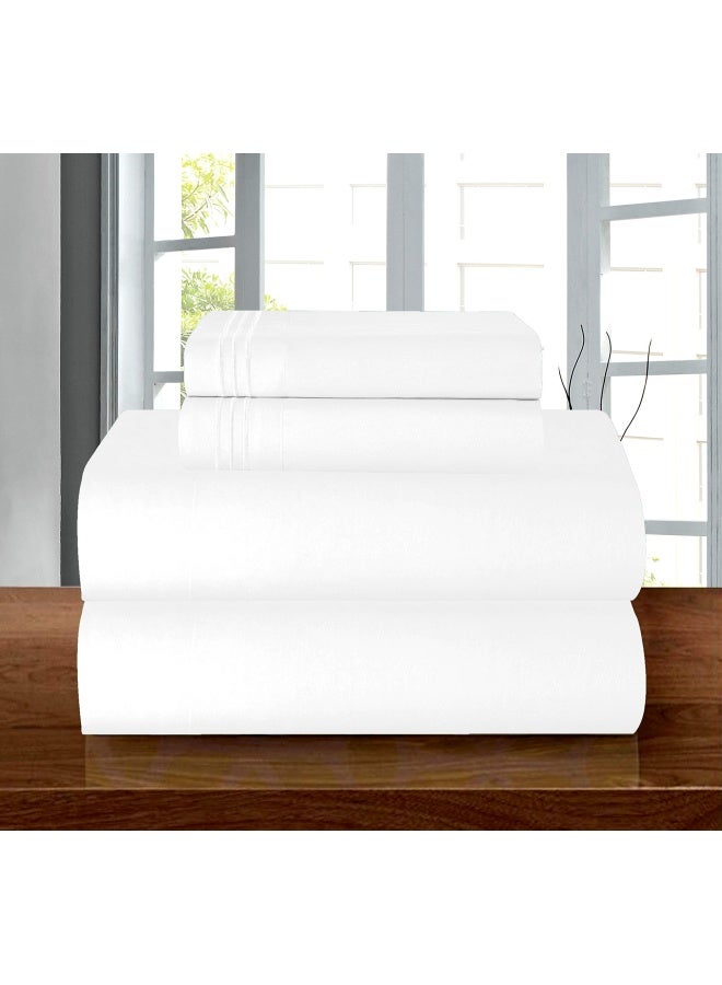 Luxury Soft 1500 Thread Count Egyptian 4 Piece Premium Hotel Quality Wrinkle Resistant Coziest Bedding Set All Around Elastic Fitted Sheet Deep Pocket Up To 16Inch Queen White