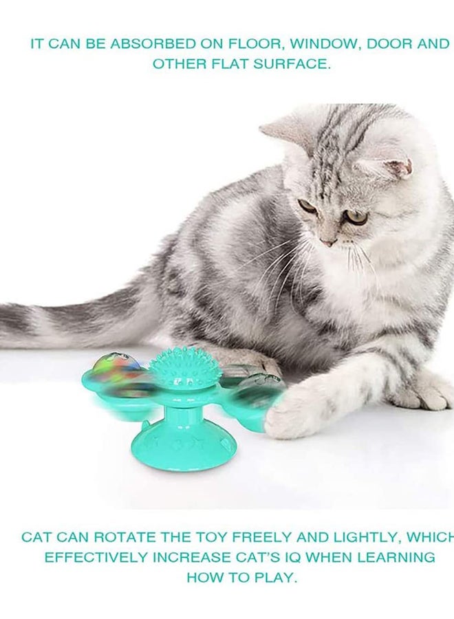 Cat Toy,Windmill Cat Toy,Cat Windmill Toy with Led Ball and Catnip Ball, Cat Turntable Teasing Interactive Toy, Funny Kitten Windmill Ball, Massage Scratching Tickle,Blue Blue 15.8cm