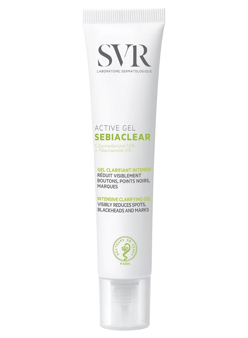 SVR Sebiaclear Active Gel - Face Gel-Cream for Oily to Combination Skin - Oil Free Facial Moisturizer with Niacinamide and PHA to reduce the appearance of Blemishes, Blackheads and Redness, 1.3 fl.oz.