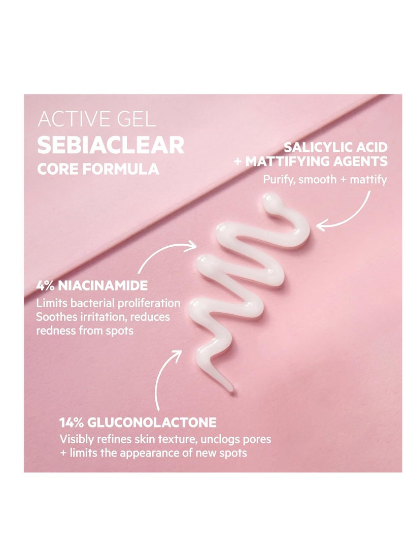 SVR Sebiaclear Active Gel - Face Gel-Cream for Oily to Combination Skin - Oil Free Facial Moisturizer with Niacinamide and PHA to reduce the appearance of Blemishes, Blackheads and Redness, 1.3 fl.oz.