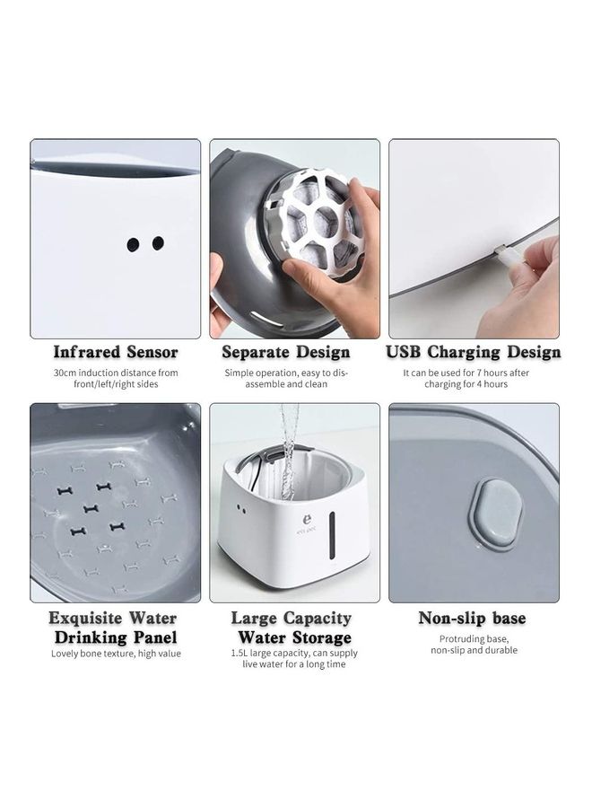1.5L Automatic Cat Water Dispenser White/Grey