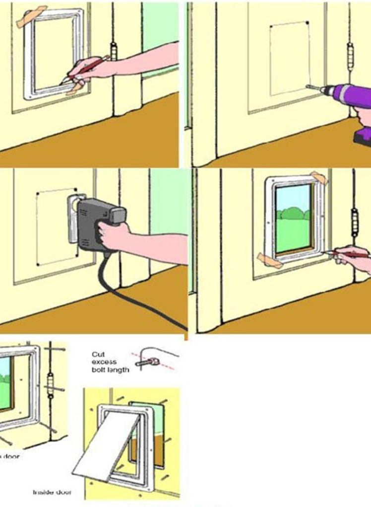 4 Way Locking Magnetic Cat Flap, Large Size, Pet Door For Cats And Large Dogs, Interior And Exterior Use, Easy Installation, Outer Size: 11