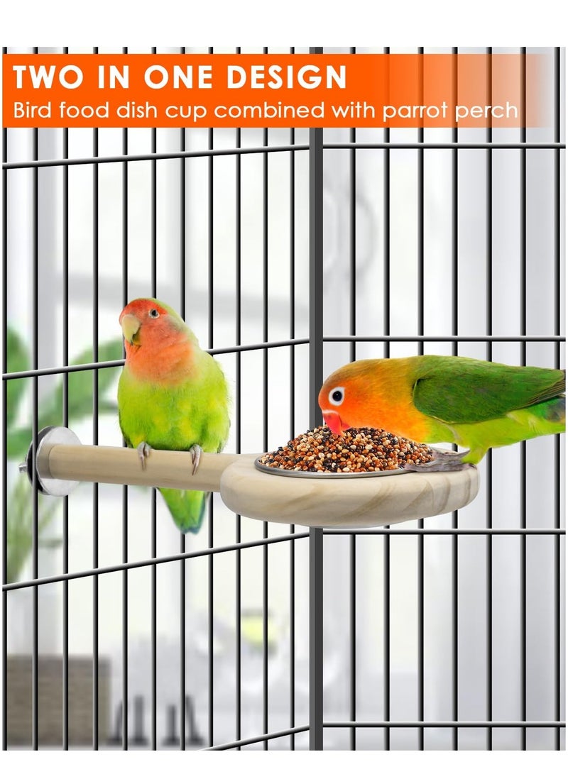 Bird Perch Bird Feeding Cup Parrot Wood Perch Stand Toy Bird Cage Accessory for Parakeet