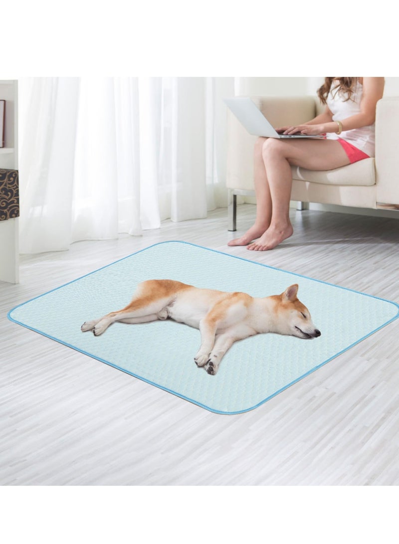 2024 Upgraded Dog Cooling Mat 100x70cm Washable Ice Silk Self Cool Pad for Small Medium Large and Large Dogs and Cats Portable Non Slip Pet Bed for Summer or Hot Days Sleeping Solid Light Blue XL