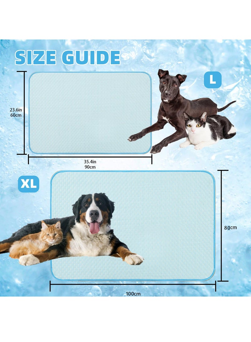 2024 Upgraded Dog Cooling Mat 100x70cm Washable Ice Silk Self Cool Pad for Small Medium Large and Large Dogs and Cats Portable Non Slip Pet Bed for Summer or Hot Days Sleeping Solid Light Blue XL