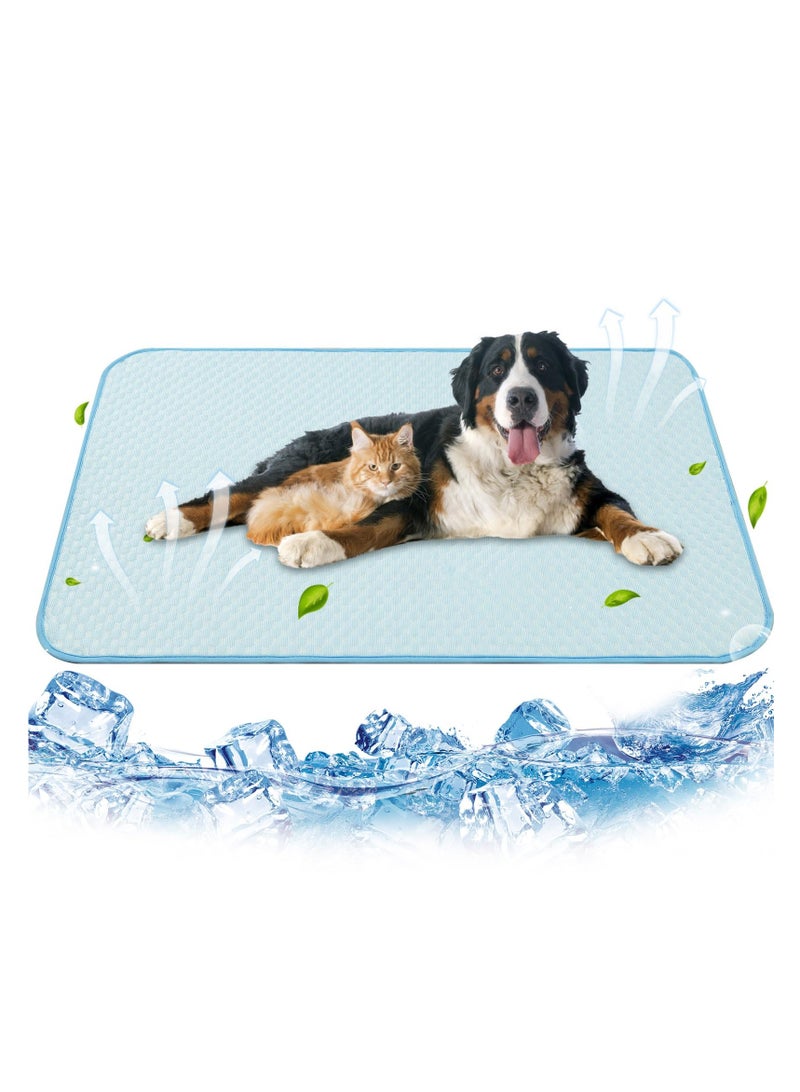 2024 Upgraded Dog Cooling Mat 100x70cm Washable Ice Silk Self Cool Pad for Small Medium Large and Large Dogs and Cats Portable Non Slip Pet Bed for Summer or Hot Days Sleeping Solid Light Blue XL