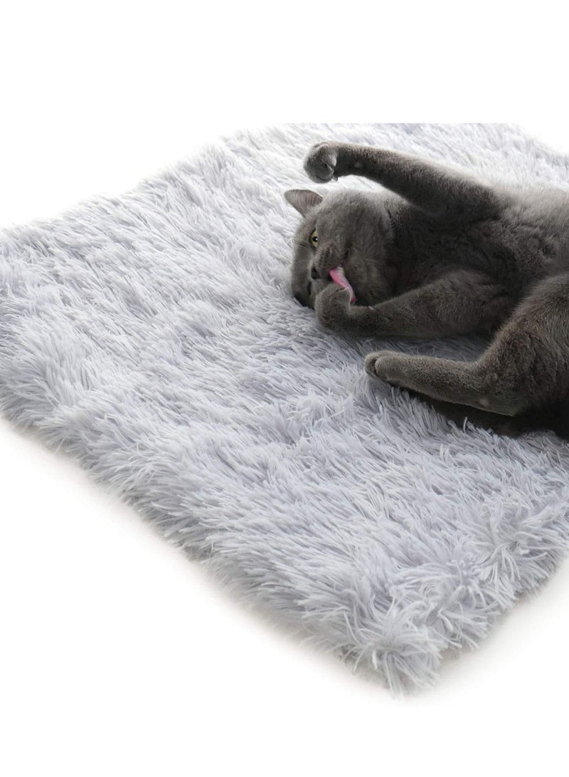 Furry Self Warming Cat Bed Mat 2 in1 Soft Pet Sleeping Blanket Cushion Bed Pad for Cats Small Dogs Extra Warm Thermal Pet Pad for Indoor Outdoor Pets Gray