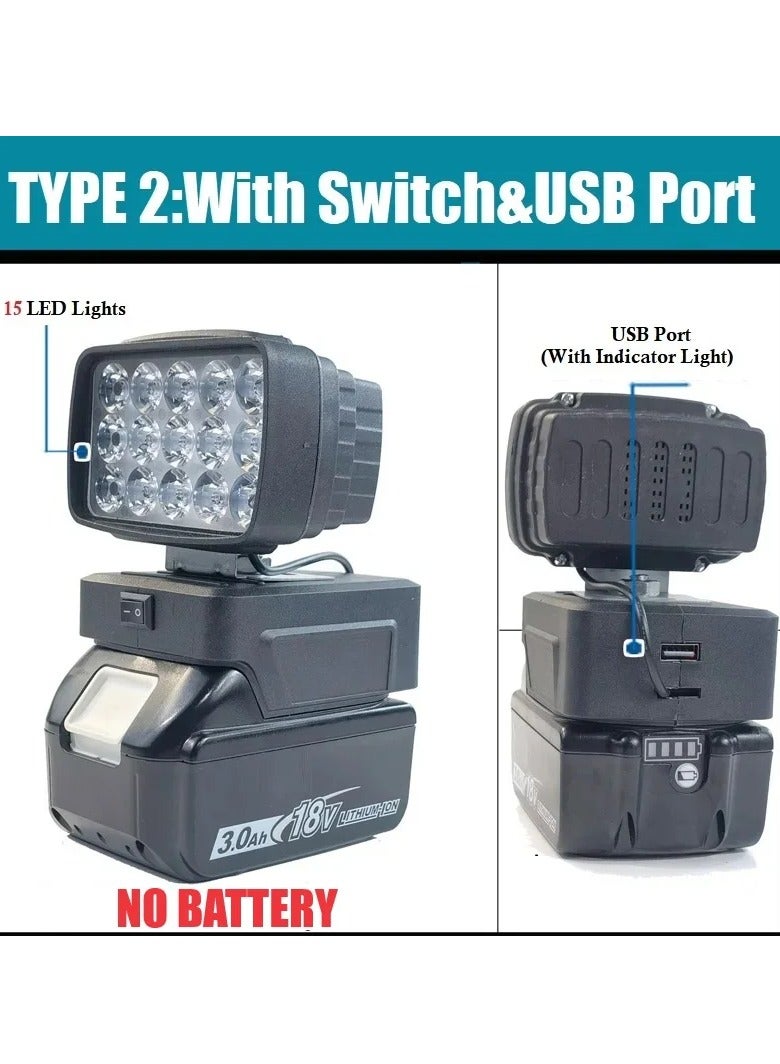 Work Lights for Makita 18V Li-ion Battery: Portable 15 LED Lamps with USB Charger Switch Heavy Duty Outdoor Work Light (Batter not included)