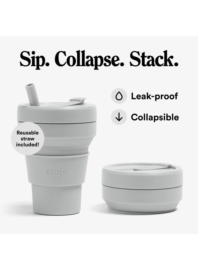 Collapsible Travel Cup with Straw Cashmere Gray 16oz 470ml - Reusable to-Go Pocket Size Silicone Bottle for Hot and Cold Drinks - Perfect for Camping  Hiking - Microwave  Dishwasher Safe