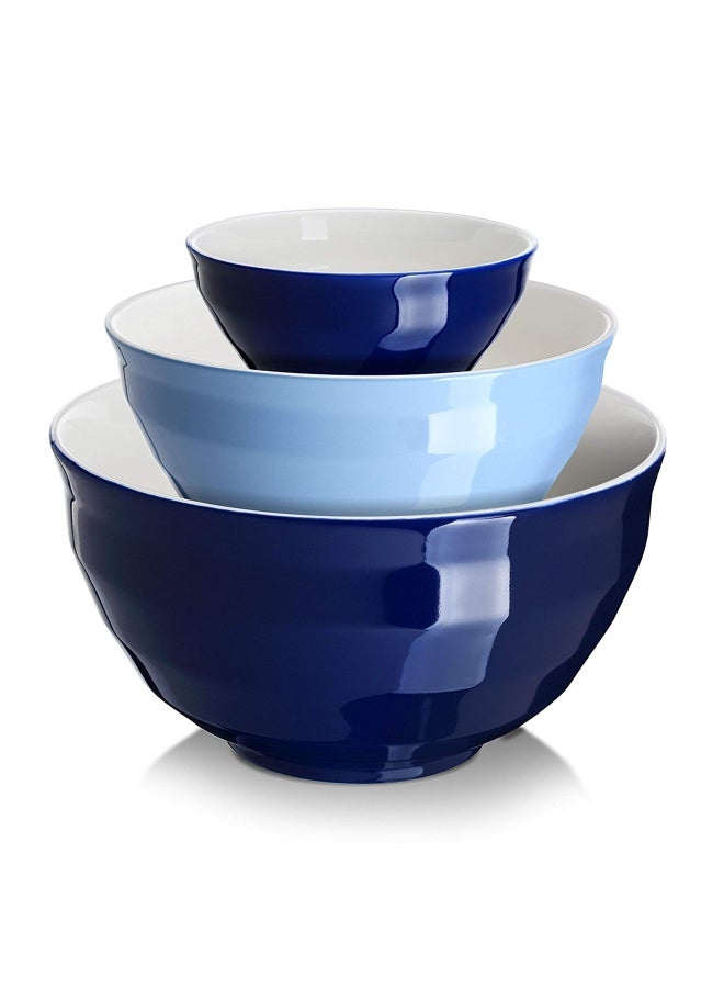 Ceramic Mixing Bowls Serving Bowl Set Non Slip Soft Curve On The Outside Design Of The Bowls 0.5 Qt 2 Qt 4.25 Qt Cooking Supplies