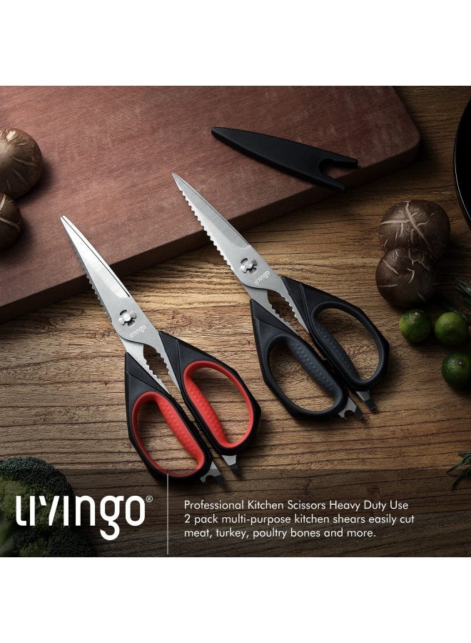 Livingo Kitchen Scissors 2 Pack 9.25 Inch Utility All Purpose Poultry Shears Heavy Duty Dishwasher Safe Come Apart Sharp Stainless Steel Cooking Food Scissors For Cutting Meat Chicken Vegetable Fish