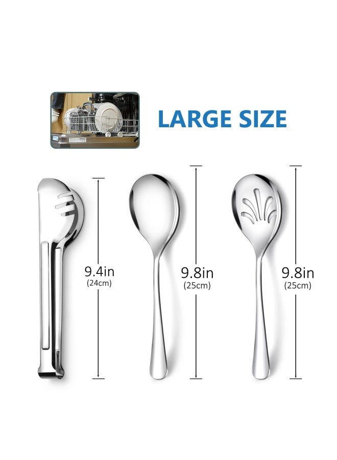 Teivio Stainless Steel Metal Serving Utensils - Large Set Of 9-10 Serving Spoons 10 Slotted Spoons And 9 Serving Tongs By  Silver