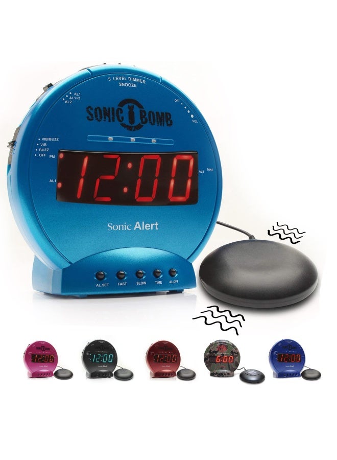 Sonic AlertSonic Bomb Dual Alarm Clock With Bed Shaker Turquiose  Vibrating Alarm Clock Heavy Sleepers Battery Backup Wake With A Shake