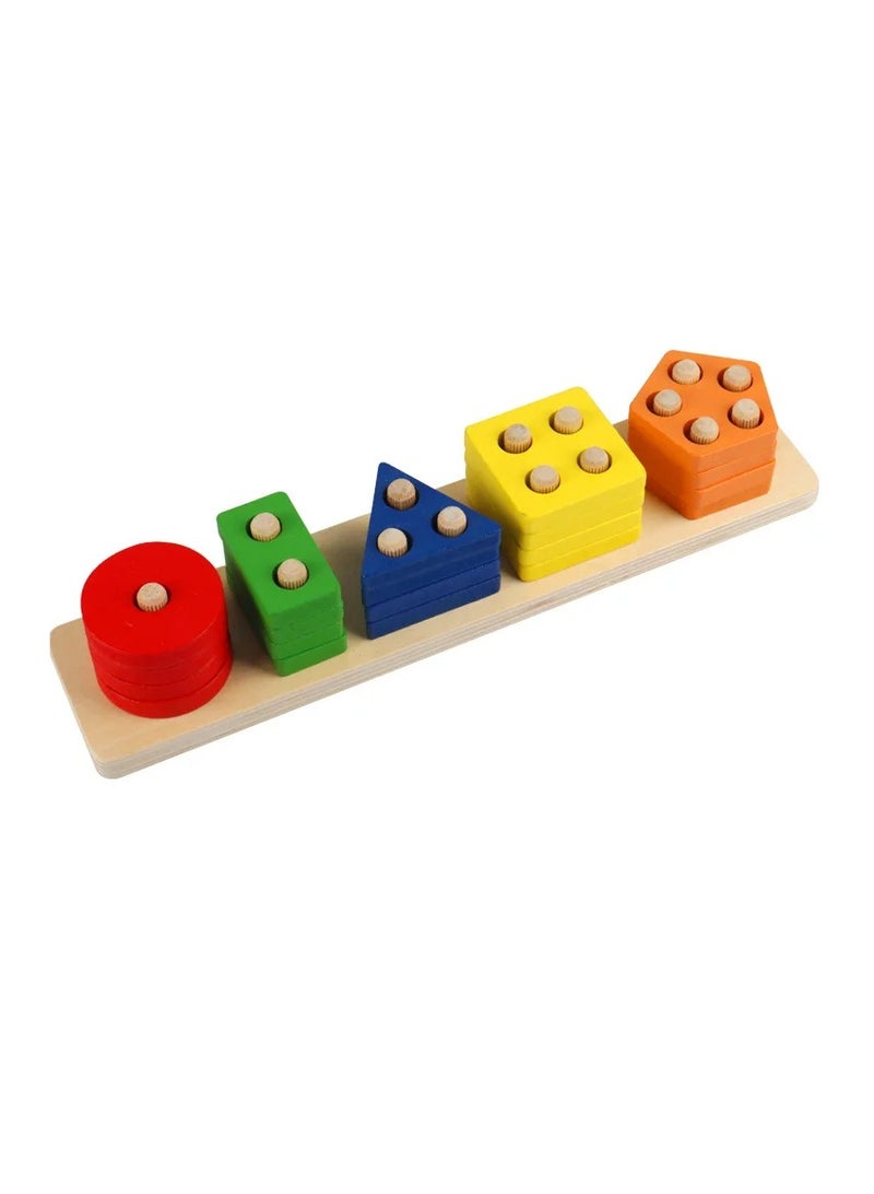 Montessori Wooden Geometric Shape Toys, Safe And Durable Color Shape Sorting Stacking Toy, Eco Friendly Columns Blocks Assembling Toy, Educational Activity Game For Children