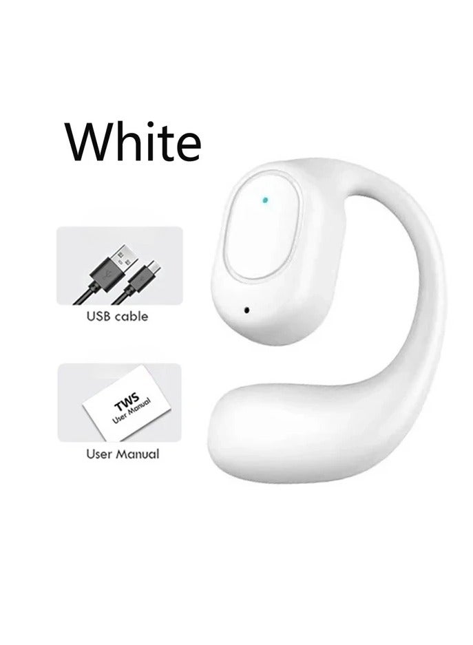 Wireless Headphone, Fashionable Bluetooth TWS Earphone, Noise Canceling Bone Conduction Handsfree, Single Ear Earbud With Microphone For Driving, Sports And Playing Games, (1pc, White)