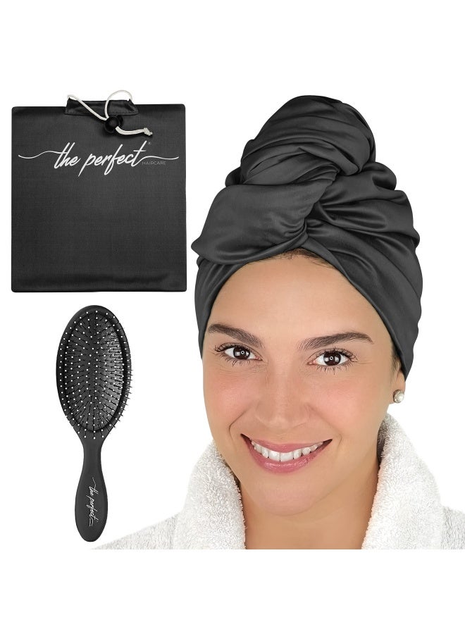 Ultra-Fine Microfiber Hair Towel Wrap - Anti-Frizz Fast Drying Turban With Wet Dry Brush By