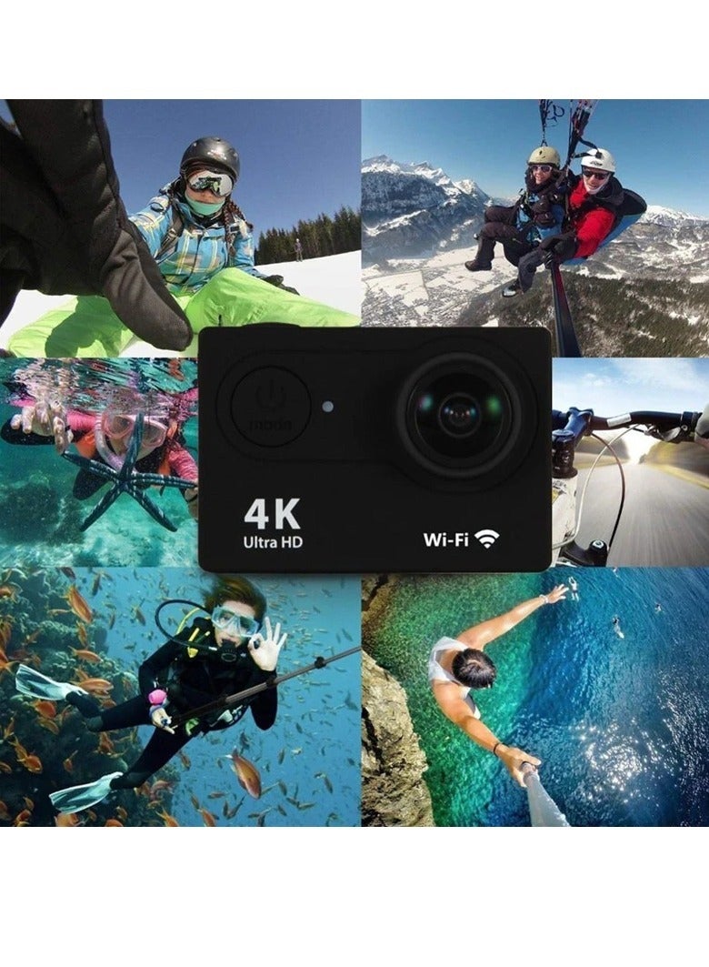 4K Action Camera, 1080p Wifi Multifunctional Underwater Waterproof Camera, Remote Control Ultra HD Video Camera, Rechargeable Helmet Video Recording Camera For Vlogging, (1pc, Yellow)