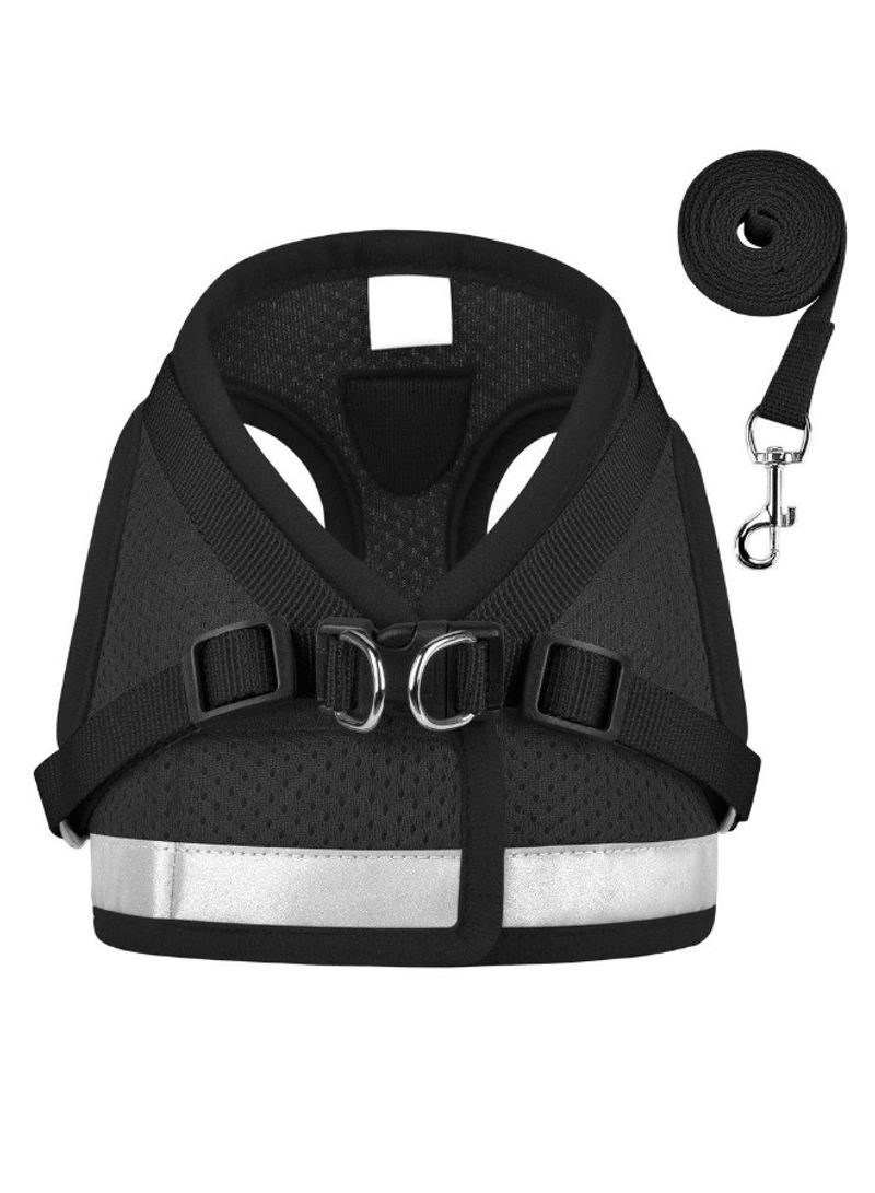 Breathable Soft Harness With Strap Black/White XL