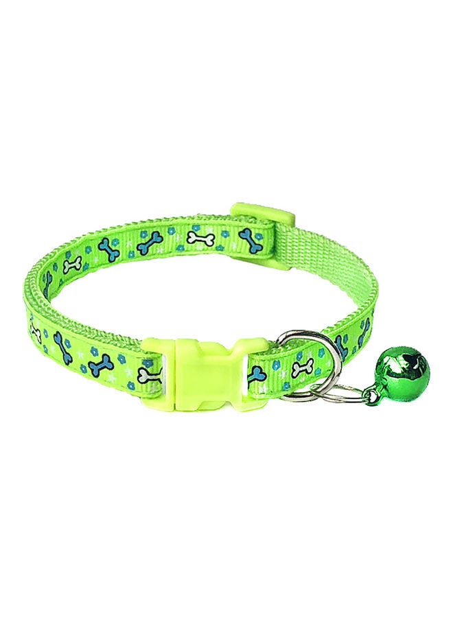 Adjustable Buckle Bone Print Bell Collar Flourescent Green 32cm