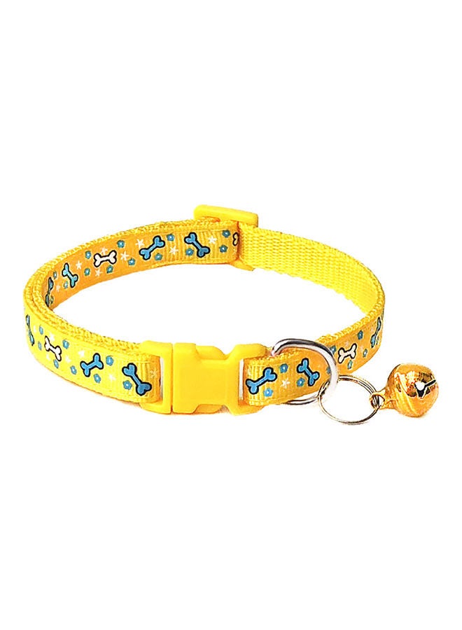 Bone Print Bell Adjustable Buckle Collar Yellow 32cm