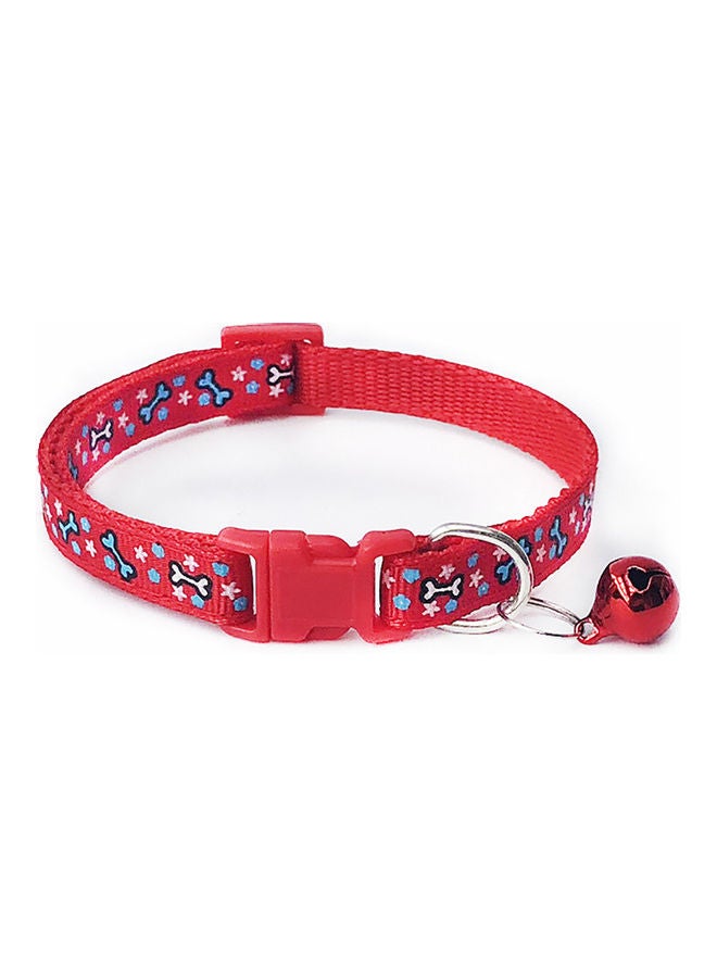 Bone Print Bell Adjustable Buckle Collar Red 32cm