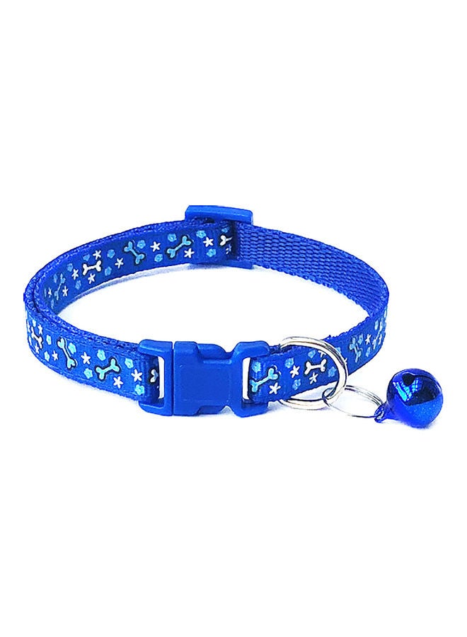 Bone Print Bell Adjustable Buckle Collar Sapphire Blue 32cm