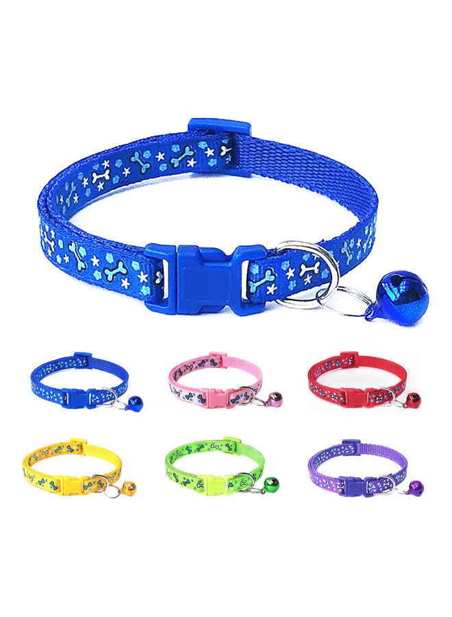 Bone Print Bell Adjustable Buckle Collar Sapphire Blue 32cm