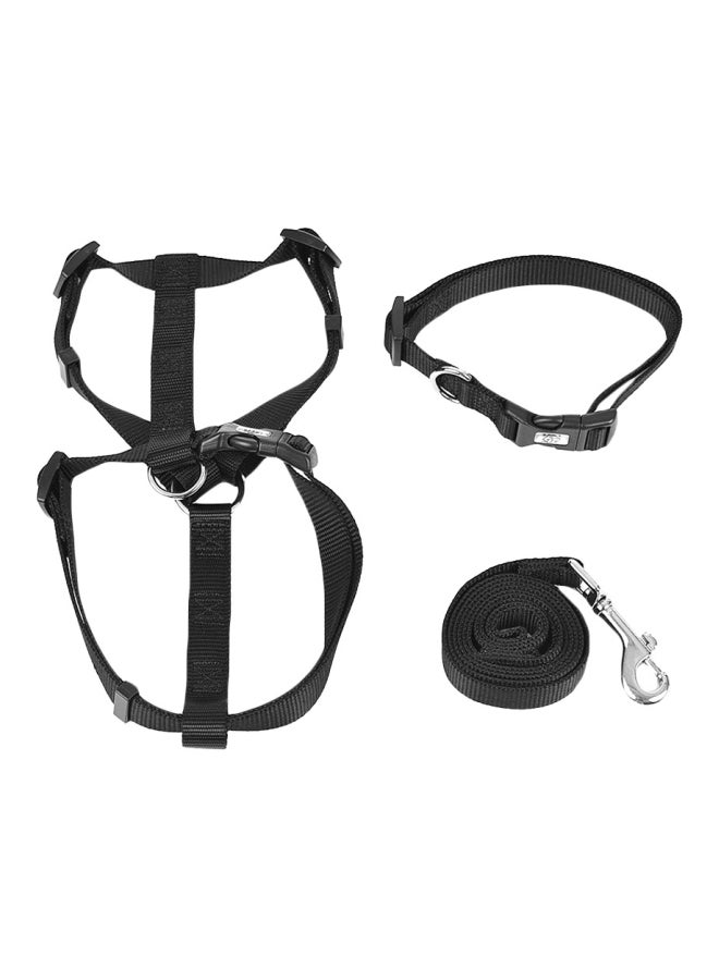 3-Piece Adjustable Collar, Harness And Leash Set Black