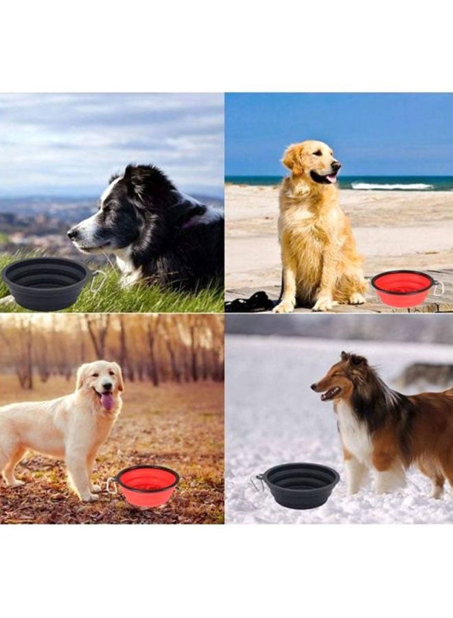 3-Piece Auto Retractable Leash And Feeding Bowl Set Red/Black 5meter