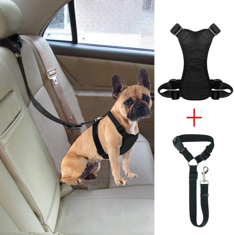 Dog Car Safety Chest Strap With Rope Black 46-84cm