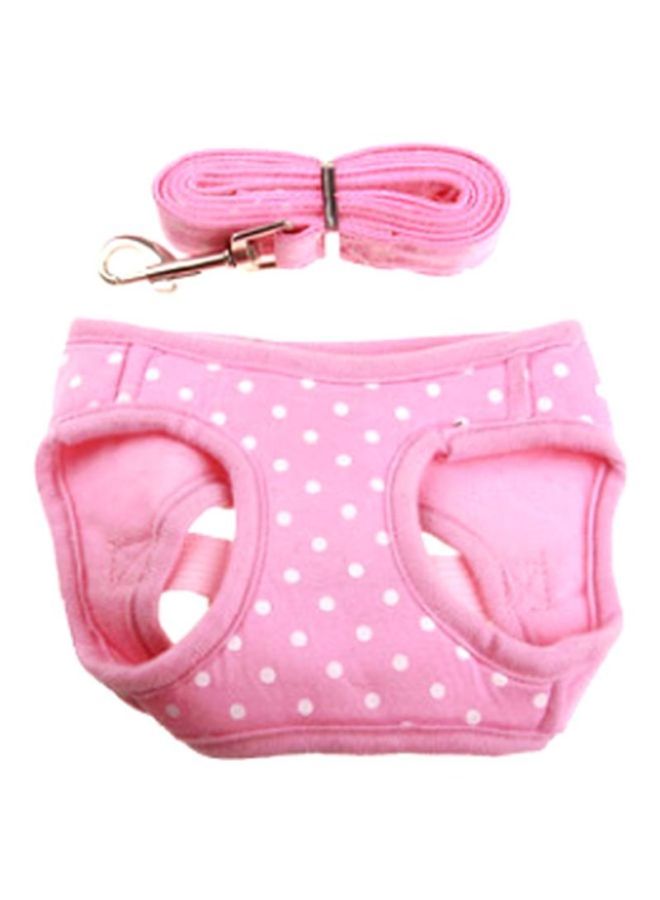 Polka Dot Pattern Leash With Vest Pink/White S