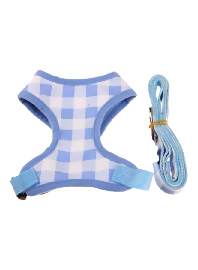 Nylon Check Pattern Leash With Vest Blue/White S