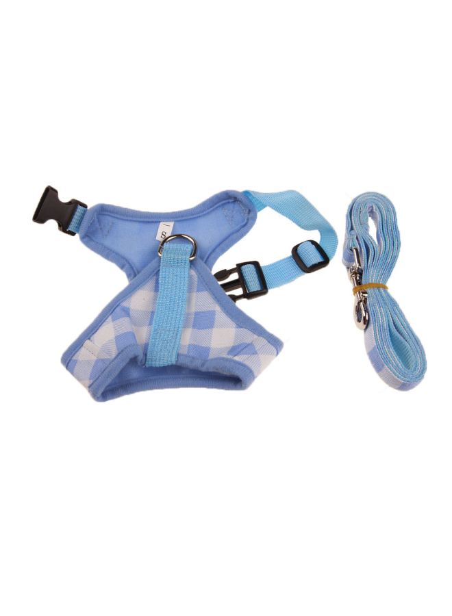 Nylon Check Pattern Leash With Vest Blue/White S