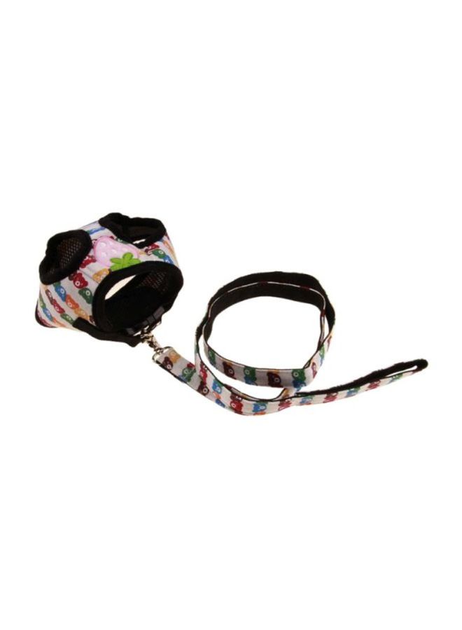 Teddy Bear Printed Harness With Leash White/Black/Red 120cm