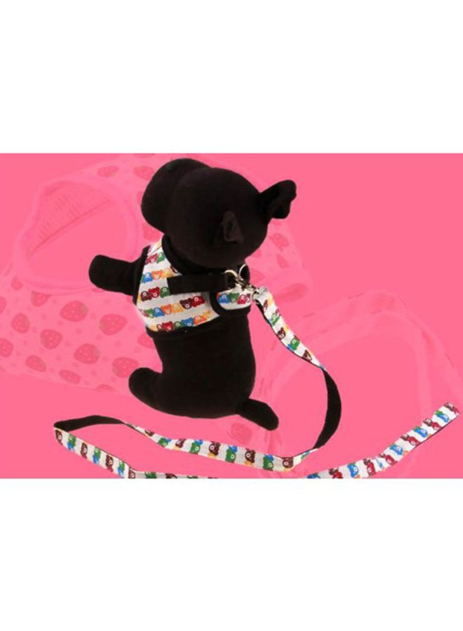 Teddy Bear Printed Harness With Leash White/Black/Red 120cm