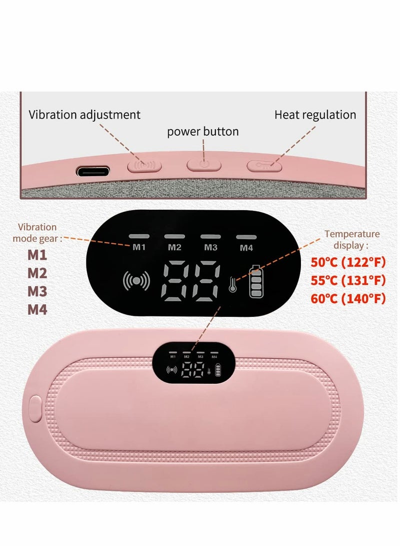 Portable Cordless Heating Pad, Electric Waist Belt Device, Fast Pad with 3 Heat Levels and 4 Massage Modes, Back or Belly for Women Girl(Pink)