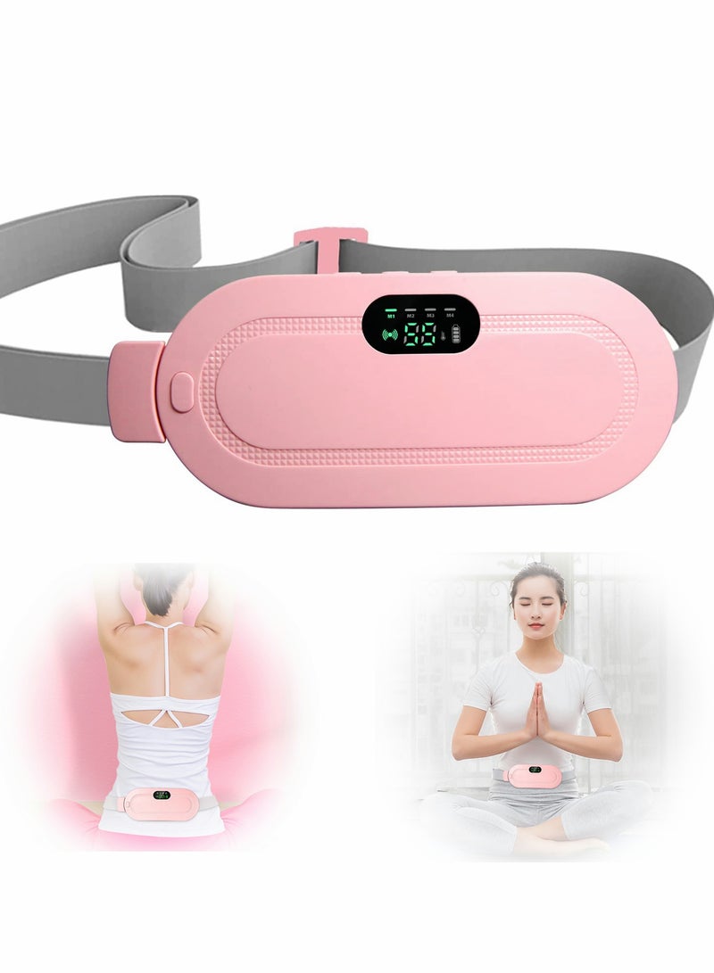 Portable Cordless Heating Pad, Electric Waist Belt Device, Fast Pad with 3 Heat Levels and 4 Massage Modes, Back or Belly for Women Girl(Pink)