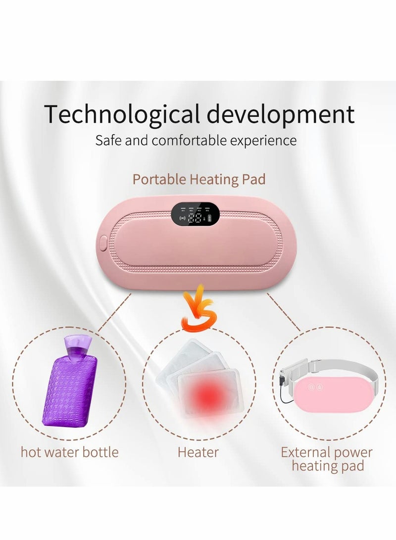 Portable Cordless Heating Pad, Electric Waist Belt Device, Fast Pad with 3 Heat Levels and 4 Massage Modes, Back or Belly for Women Girl(Pink)