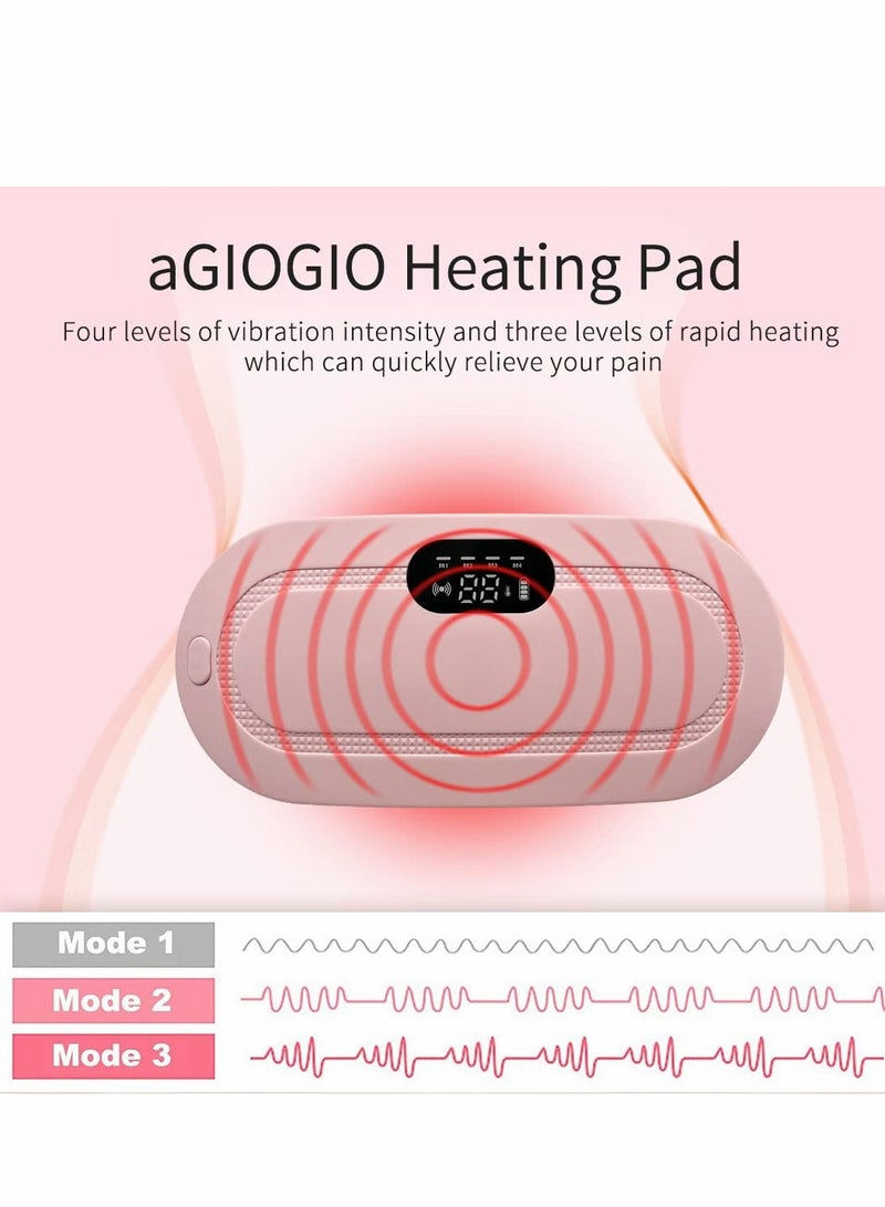 Portable Cordless Heating Pad, Electric Waist Belt Device, Fast Pad with 3 Heat Levels and 4 Massage Modes, Back or Belly for Women Girl(Pink)