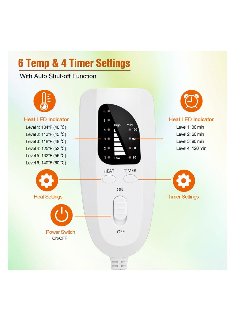 Heating Pad Electric for Pain Relief of Back Neck and Shoulder 6 Electric Temperature Options, 4 Temperature Settings, Auto Shut Off