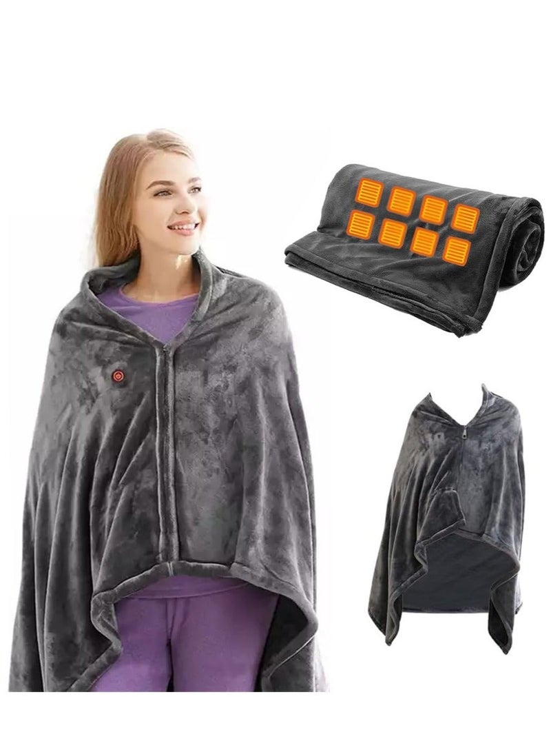 Heating Pad Electric Heating Shawl USB Heated Throw Blanket with Zipper Wearable Heated Throw Blanket with 3 Heating Levels Coral Velvet Blanket for Home Office Travel Use(150 * 85cm)