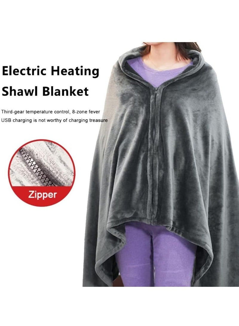 Heating Pad Electric Heating Shawl USB Heated Throw Blanket with Zipper Wearable Heated Throw Blanket with 3 Heating Levels Coral Velvet Blanket for Home Office Travel Use(150 * 85cm)