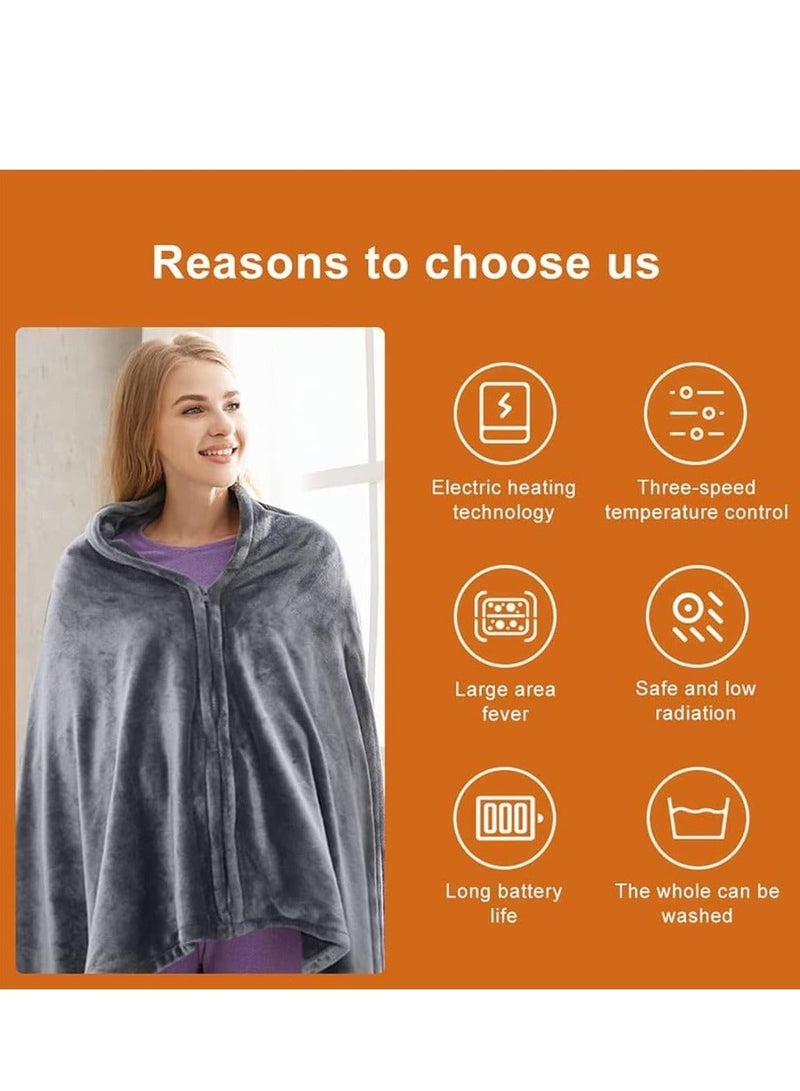 Heating Pad Electric Heating Shawl USB Heated Throw Blanket with Zipper Wearable Heated Throw Blanket with 3 Heating Levels Coral Velvet Blanket for Home Office Travel Use(150 * 85cm)