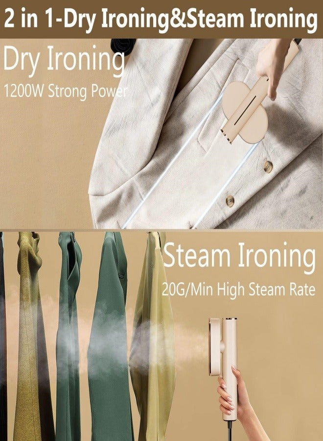 Portable Steamer for Clothes Travel Mini Steamer and Iron Fast 10s Heat-Up, Horizontal and Vertical 1200W Effortless Wrinkle Removal, Garment Steamer and Iron for Travel Office Home (Cream)