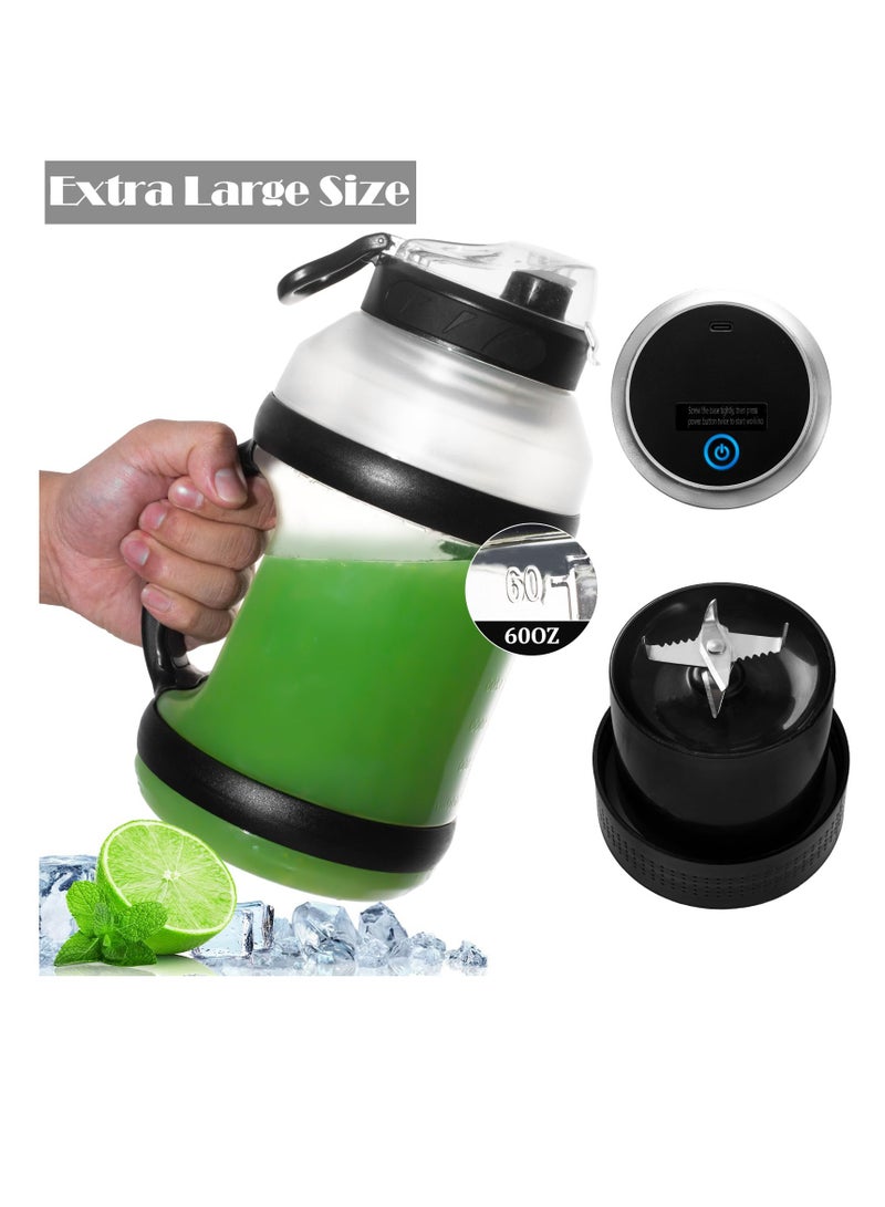 Portable Blender, 60oz Personal Blender for Shakes and Smoothies with 6pcs 3D Blades, Strong Blending Power, USB Rechargeable BPA Free Smoothie Blender with Lid for Sports, Travel, Gym, Black