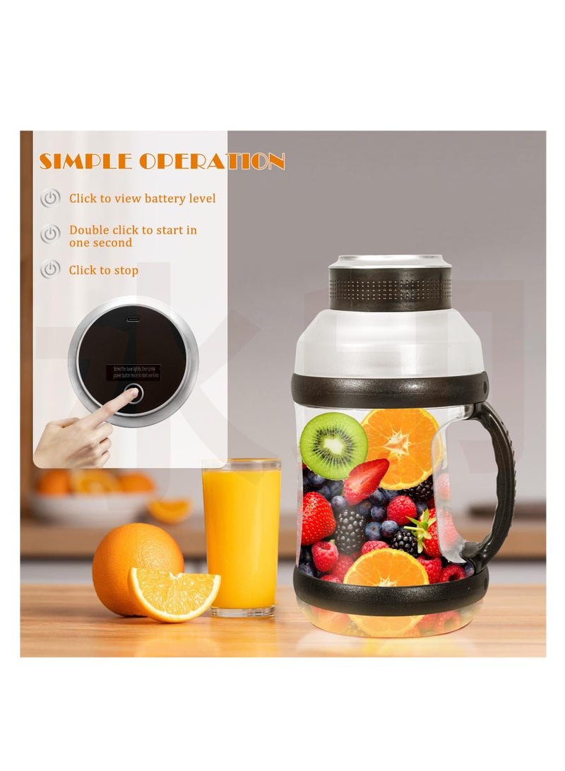 Portable Blender, 60oz Personal Blender for Shakes and Smoothies with 6pcs 3D Blades, Strong Blending Power, USB Rechargeable BPA Free Smoothie Blender with Lid for Sports, Travel, Gym, Black