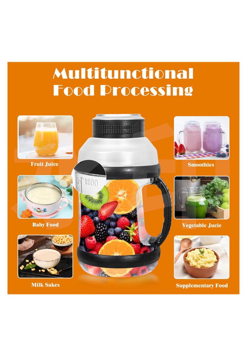 Portable Blender, 60oz Personal Blender for Shakes and Smoothies with 6pcs 3D Blades, Strong Blending Power, USB Rechargeable BPA Free Smoothie Blender with Lid for Sports, Travel, Gym, Black