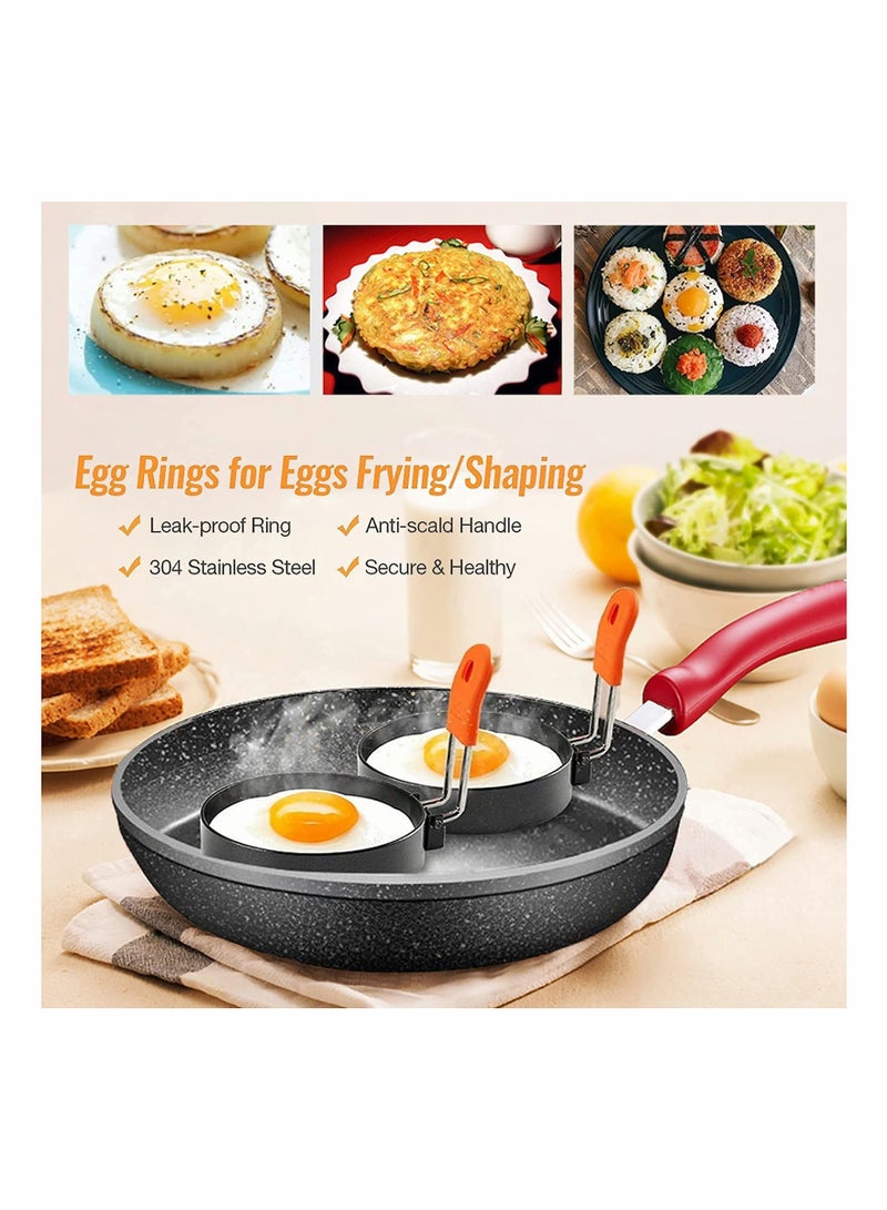 Egg Ring, Stainless Steel Egg Ring Moulds with Anti-scald Handle and Oil Brush