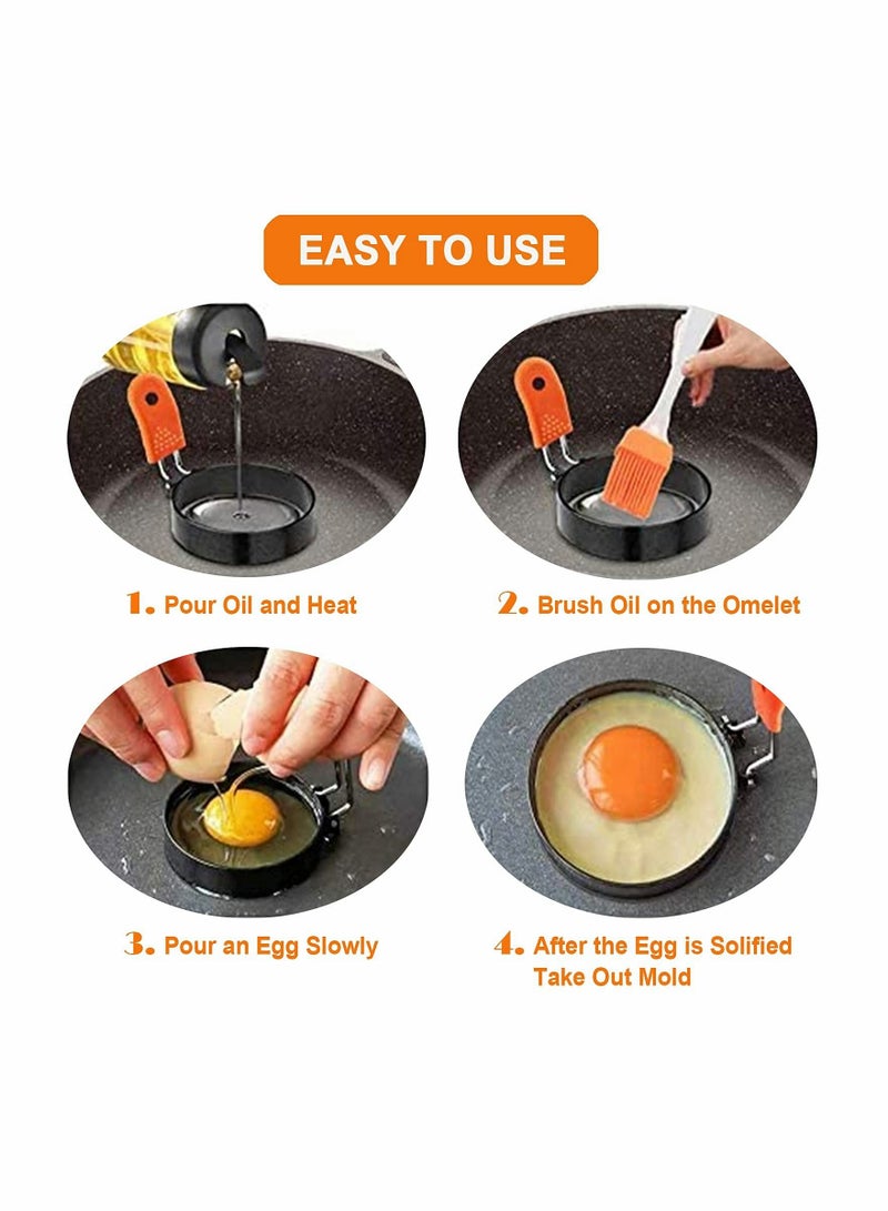 Egg Ring, Stainless Steel Egg Ring Moulds with Anti-scald Handle and Oil Brush