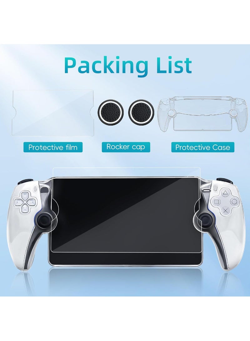 PC Case for PlayStation Portal Remote Player 3-In-1 Set with Hard PC Case Tempered Film Thumb Cap for PS5 Playstatiofn Portal Accessory Kit